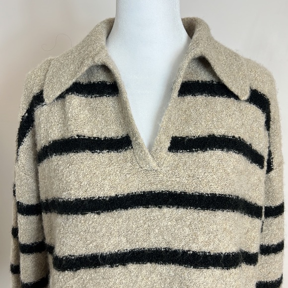 LOFT NWT collared sweater size medium tan with black stripes size medium - Picture 2 of 8